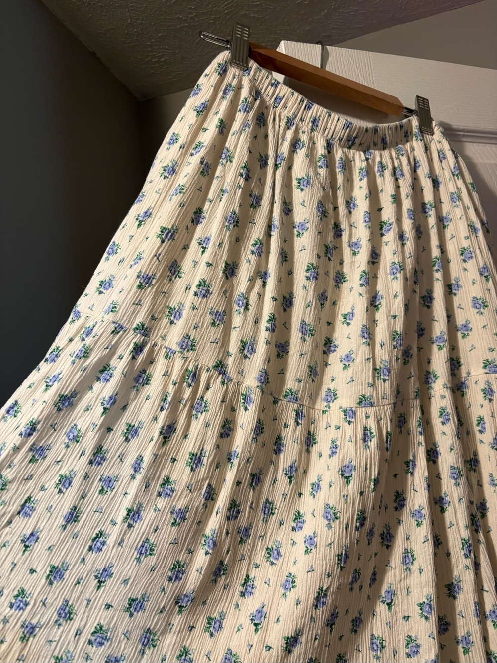 aerie Cream Maxi Skirt with Blue Floral Print - Picture 3 of 3
